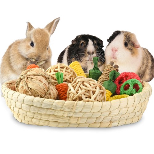 Wookiwuki Rabbit Toys 13Pcs, Natural Hay Hamster Chew Toys for Teeth, Handmade Apple Wood Sticks Guinea Pig Bunny Toys