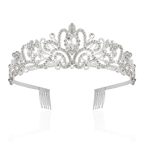 BAHABY Silver Crowns for Women Rhinestone Princess Tiara with Combs for Birthday Prom Bridal Shower Wedding Halloween Party