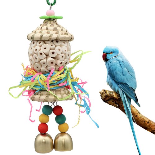 HRRIVE Bird Chewing Toy Parrot Hanging Foraging Shredder Toy Natural Sola Ball Colorful with Bell for Bird Exercise Beak Strength, Suit for Small Medium Bird Cage