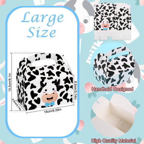 12 PCS Farm Cow Party Decorations Boxes, Farm Animal Party Supplies Bags Cute Cow Treat Candy Boxes Farm Theme Birthday Party Decorations Cow Print Gift Bags for Baby Shower Cow Party Supplies