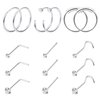 FINREZIO 15PCS 20G Surgical Steel Nose Rings Hoop Studs Cartilage Earrings Body Piercing Jewelry Silver 1.5mm 2mm 2.5mm CZ