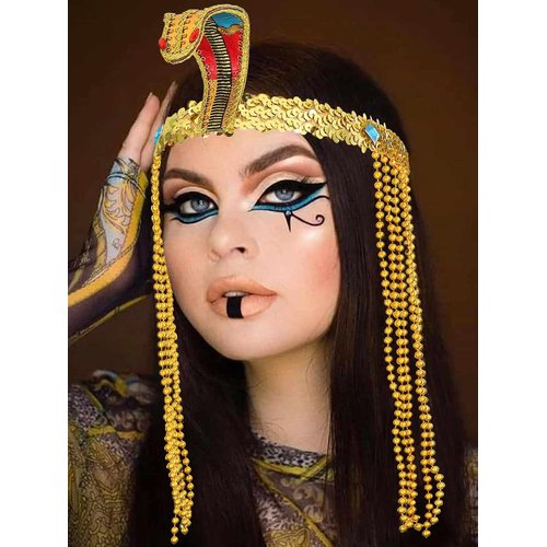 CAKURE Egyptian Snake Headpiece Gold Sequins Headband Cleopatra Beaded Costume Headdress Cosplay Costume Halloween Hair Accessories for Women and Girls