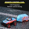 Edottbag Mini Rc Truck with Trailer, Mini Rc Monster Truck, Monster Truck Toys, 2.4Ghz All Terrain Off-Road Monster Truck, 1:64 Scale Alloy,Speed/Steering Adjustable,Remote Control Car (with Trailer)