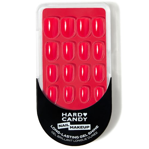 Hard Candy Press On Nails, Reusable with Gel Shine Finish, FIRE, Red Nails, Short Round Nails with Nail Glue and Travel Case