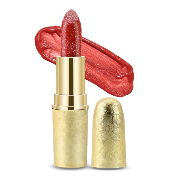 Boobeen Glitter Lipstick Hydrating Lip Balm Sparkling Shine Lip Color Nonstick Highly Pigmented Formula Gives Metallic Finish Lip Makeup for Women and Girls (Sparkling #7)