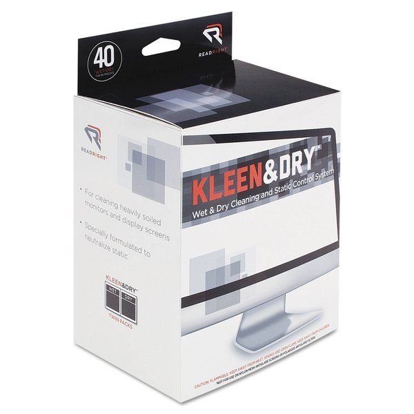Read Right RR1305 Two Step Screen Kleen Wet and Dry Cleaning Wipes 5 x 5 40/Box