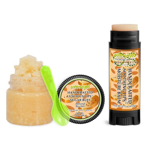 Almond Biscotti Soothing & Luscious Lips by OverSoyed Exfoliator & Chapped Lip Repair Lip Care Combo | Artisan Handcrafted to Order Anise Ginger Caramel Flavored Exfoliating Sugar Lip Scrub & Lip Moisturizer Balm Gift Set