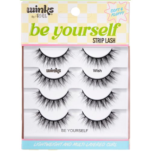 Ardell Winks Be Yourself Lashes - Wish Style, Black Strip Lashes for Dramatic Doll Eye Effect, Full Volume, Natural Look False Eyelashes, 4-Pack