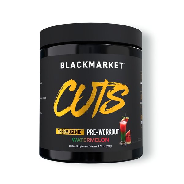 BLACKMARKET CUTS Pre Workout - Flavored Energy Powdered Drink Mix for Men & Women, Great for Muscle Definition, Thermogenic, Creatine Free (Watermelon, 30 Servings)