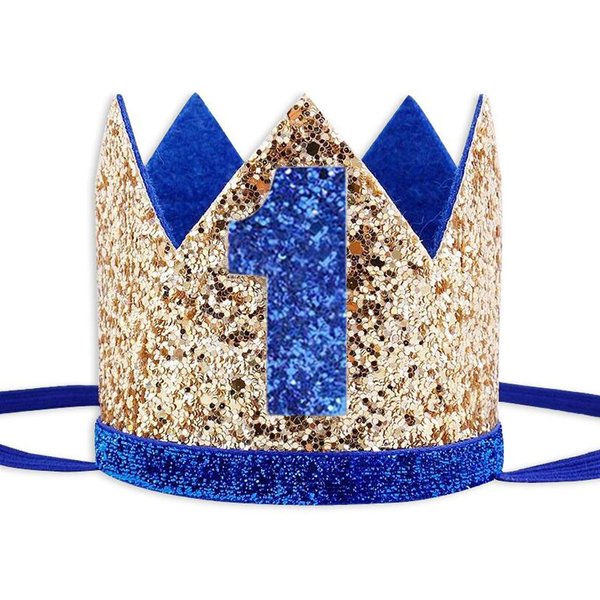 Socub Birthday Hat, first birthday party hat, Birthday Crown Headbands for Baby Boy 1st Birthday Party Supplies, Golden Blue 1