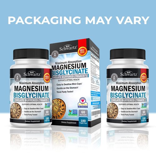 Magnesium Bisglycinate 100% Chelate No-Laxative Effect - Maximum Absorption Magnesium Supplement - Fully Reacted & Buffered for Energy Muscle Bone & Joint Support - Non-GMO Project Verified -180ct