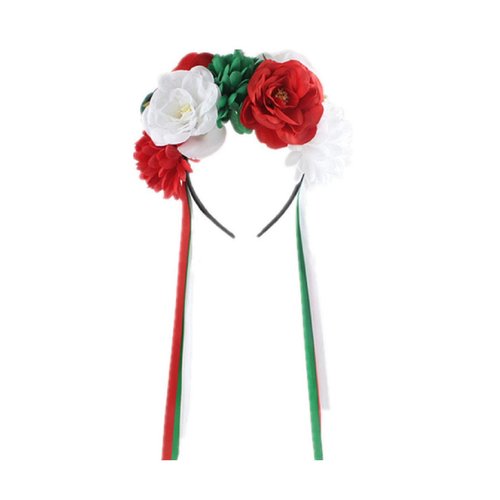 Floral Fall Day of the Dead Flower Crown Festival Headband Rose Mexican Floral Headpiece HC-23 (A-Red Green White)
