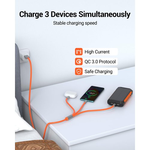 3 in 1 Multi Charging Cable, 60W Fast Charger Cords, 4ft Soft Silicone Charger Cable with Leather Strap, Type-C/Micro USB/Light-ning, Compatible with iPhone 15/iPad/Samsung/Google/PS/Tablets