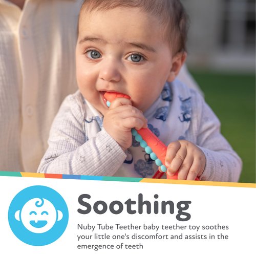 Nuby Tube Teether - (2-Pack) Baby Teething Toy - 3+ Months - Llama and Dinosaur