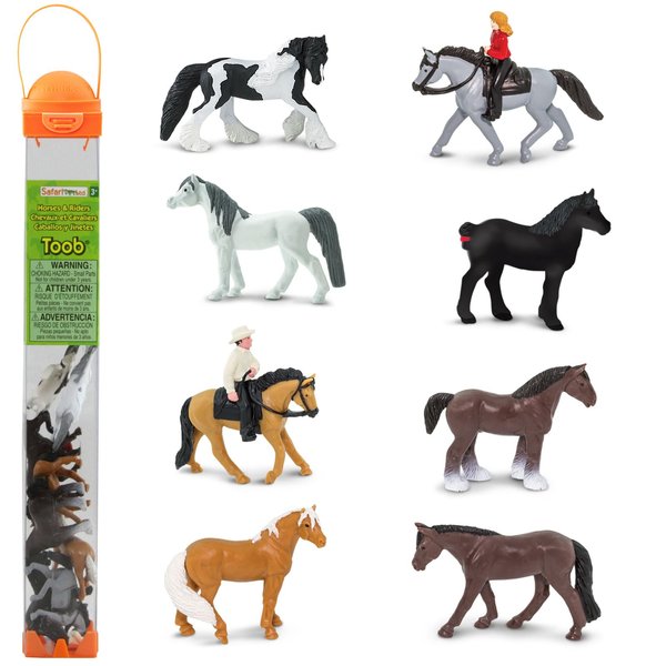 Safari Ltd. Horse Lovers TOOB - 8 Figurines: Gypsy Vanner, Clydesdale, Arabian, Percheron, Quarter, Palomino, Cowboy, Cowgirl - Educational Toy Figures For Boys, Girls & Kids Ages 3+