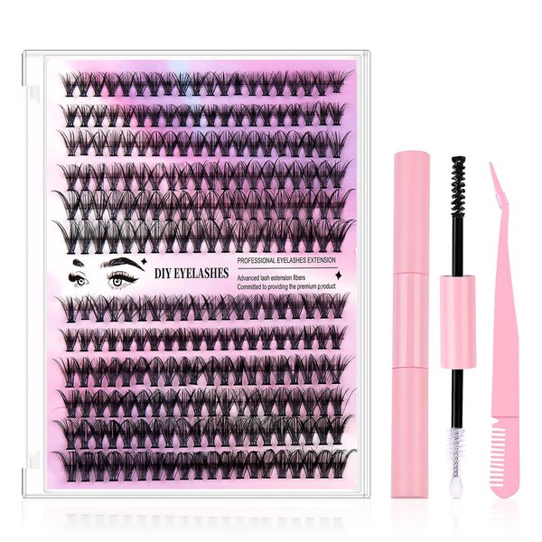 240PCS Lash Clusters Kit Wispy with 10-16mm, Natural Lash Clusters Kit for Women Cat Eye Lash Clusters Lash Extension Kit for Beginners (240PCS)