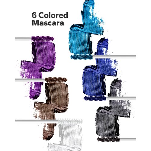 Choppie Multicoloured Waterproof Mascara For Lashes (6 Colors), White, Black, Brown, Ocean Blue, Dark Blue And Purple With Lash Comb Brush - Lengthening, Volumising, Long Lasting, Natural Eye Make-up