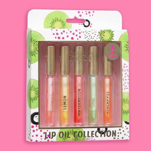 Marina and Demme 5 Piece Tropical Lip Oil Collection: Set of 5 Vibrant Lip Glosses in Travel-Friendly Tubes (2.5ml Each) for Luxurious Lip Care