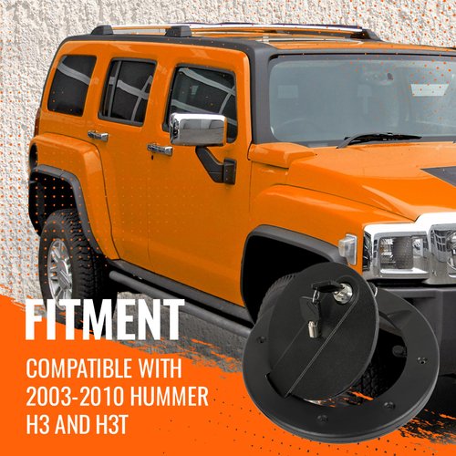 HECASA Locking Gas Cap Cover Compatible with 2003-2010 Hummer H3 H3T Fuel Tank Filler Door with Lock Aluminum Exterior Accessories (Textured Black)