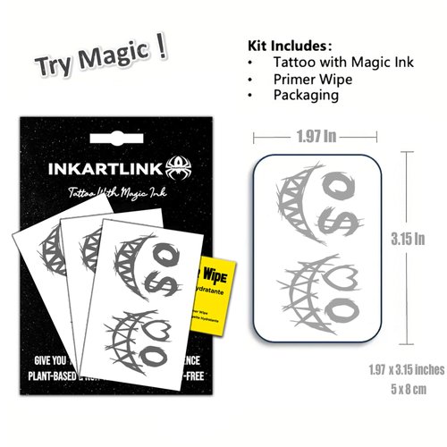 INKARTLINK Semi Permanent Tattoos, 3 Sheets of Small Temporary Tattoos, Adult Art Designs, Party Favors, Waterproof, Realistic, No Adhesive, No Reflective, Lasts 1-2 Weeks (Smiley Face)