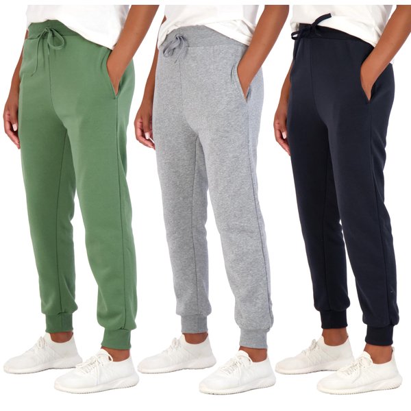 Real Essentials Womens Fleece Jogger Sweatpants with Pocket Sweat Pants Warm Soft Winter Running Bottoms French Terry Sports Lounge Active Ladies Clothing Clothes Fashion, Set 12, XL, Pack of 3