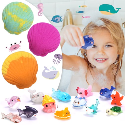 Bath Bombs for Kids with Toys Inside for Girls Boys - 12 Handmade Kids Bubble Bath Fizzies Bomb with Surprise Sea Animals Toys, Moisturize Gentle and Kids Safe (Toy May Vary)