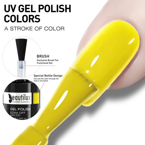 beautilux Yellow Gel Nail Polish, 1Pcs Yellow Color Gel Polish High Gloss Soak Off UV Nail Art Gel Manicure Salon at Home for Women (10ML)