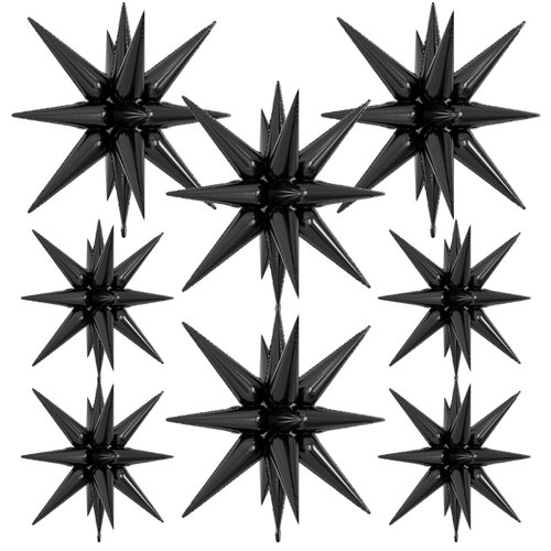Adeyoo 8Pcs Star Balloons, Explosion Starburst Balloons One-Piece 14 Point Black Foil Balloons 22 Inch 4D Spike Mylar Balloons for New Year Wedding Anniversary Backdrop Birthday Party Decorations