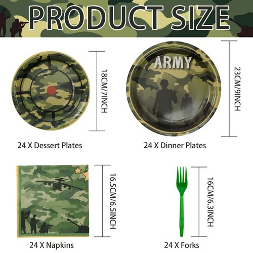 96Pcs Army Birthday Party Supplies Army Party Plates Napkins Forks Army Party Decorations for Camo Birthday Party, Military Soldier Camouflage Veteran Day Party Decorations, Serves 24