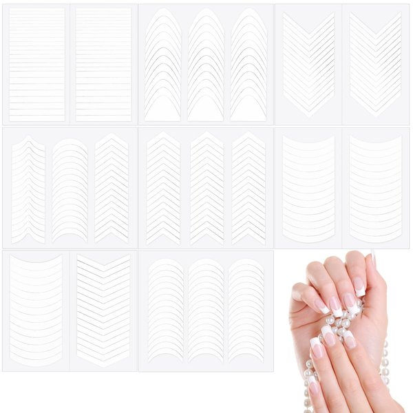 1734 Pieces French Tip Nail Art Stickers - 8 Designs Self-Adhesive French Manicure Strips Stickers Nail Art Tips Guides Decals for DIY Decoration Stencil Tools (48 Sheets)