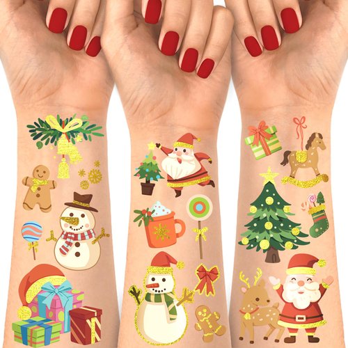 118PCS Christmas Temporary Tattoos for Kids，Fake Tattoos Sticker With Santa Claus Rudolph Christmas Tree Snowman Christmas Hat Stocking for Christmas Party Favors, Stocking Stuffer, Christmas Gift