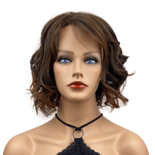 Wiginway Short Wavy Soft Heat Resistant Fiber Synthetic Wigs Natural Looking Premium Hair for Women 10 Inch Brown Golden