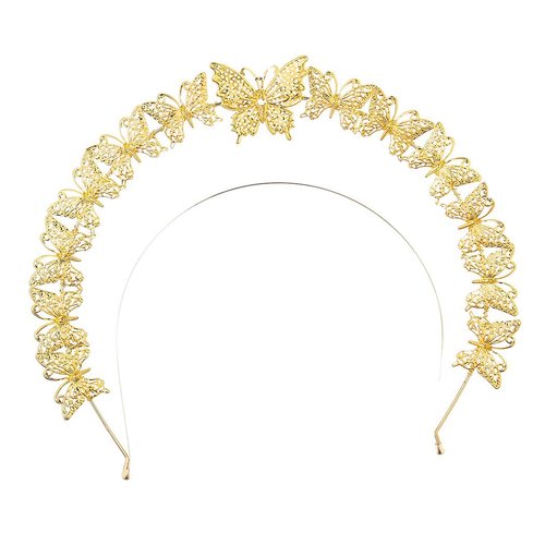 Woeoe Butterfly Crown Headband Gold Double Hair Band Party Headpiece Tiara for Women