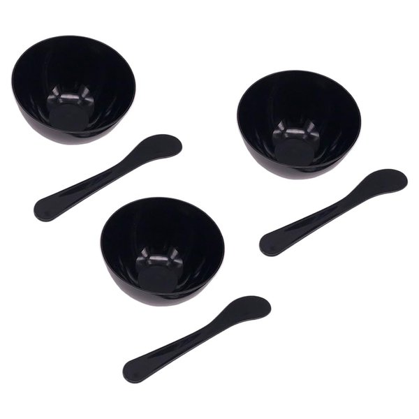 3 Sets Plastic Facial Mask Mixing Bowl with Plastic Spatula Facemask Bowl Mud Mask Mixing Bowl DIY Skin Care Mixing Tool Kit for Lady Women Home Beauty Salon Use, Black