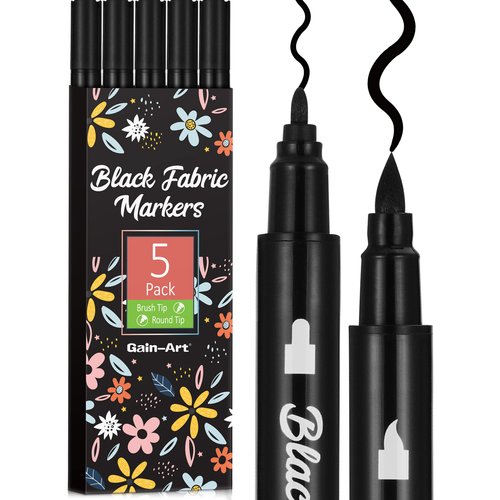 Gain-Art Black Fabric Markers - Dual-Tip Fabric Markers Permanent for Clothes - Non-Toxic Fabric Paint Pens for Personalizing Shirts Bags Hats Canvas, and Textiles