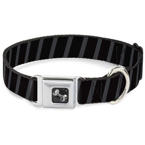 Dog Collar Seatbelt Buckle Diagonal Stripes Black Gray 16 to 23 Inches 1.5 Inch Wide