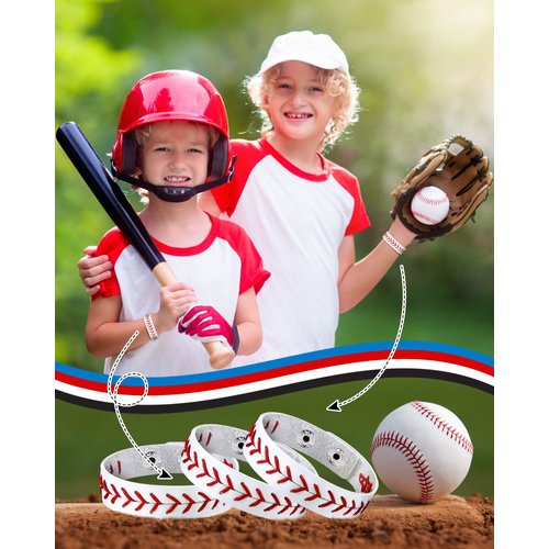 Genuine Leather Baseball Bracelet Baseball Wristbands Baseball Gifts for Boys Men Women Girls Baseball Players Sports Team (20 Pcs)