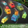 SeventhDuck Mini Cars 18PCS, Pull Back Racing Toy Car Set, Racing Toy Vehicles Mini City Cars with Roadblocks and Characters, Party Favors Birthday for Boys Girls Kids