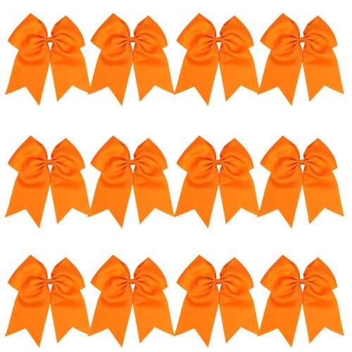 8 Inch Cheerleader Bows Ponytail Holder Solid Color Cheerleading Bows Hair Tie (Orange)