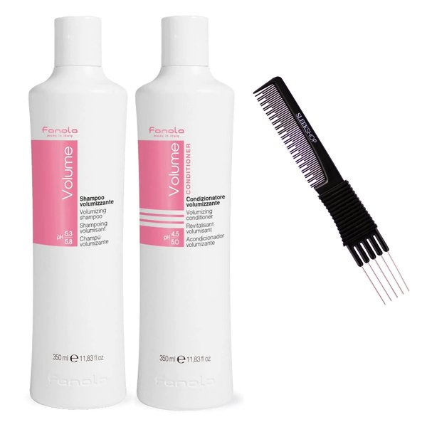Sleekshop Comb + FanoIa VOLUME Volumizing Shampoo & Conditioner Duo Set Kit for Full, Thick Hair from the Roots (w/SLEEKSHOP Premium Carbon Teasing Comb) (Shampoo (11.83 oz) + Conditioner (11.83 oz))
