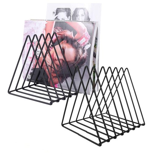 Urban Deco Triangle Desk Organizers Metal Wire Magazine Holder 7 Sections Decorative Organizer Vinyl Record Storage Office File Organizer For Desk - Black Magazine File Holder - Pack of 2