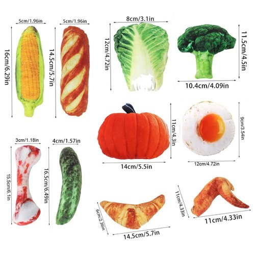 Dbeans Flourithing 10Pcs Dog Toys Dog Chew Toy Looks Like Real Food Dog Toys to Keep Them Busy Cute Toy Dog Teething Toys for Puppies