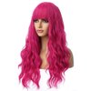 BERON 26 Inches Hot Pink Wig Long Curly Wig with Bangs Synthetic Wig Women Girls Wig Rose Red Wigs with Wig Cap