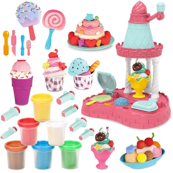 GOVOY Color Dough Ice Cream Maker Kitchen Creations Popsicle Frozen Treats Pretend Party Playset with Different Kinds Ice Cream Style and Wheat Dough