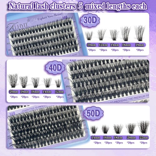 Wispy Lash Clusters 300 PCS Eyelash Extension 30D 40D 50D False Eyelashes 10-22mm Mixed Individual Lashes D Curl Cluster Eyelash Extensions DIY At Home, by KLHYIT
