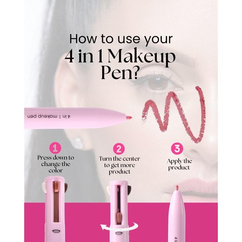 Yazz Beauty 4-in-1 Touch-Up Makeup Pen (Coral Champagne):Dark Brown Eyebrow Pencil, a Brown Mauve Lip Liner, a Black Eyeliner, and a Champagne Gold Shimmer Highlighter – Ideal for Travel