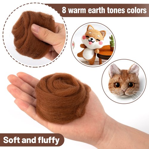 24pcs 8.5 oz Needle Felting Wool- 8 Dark Colors Nature Fibre Wool Yarn Roving Needle Felting Hand Spinning for Wool Felting Yarn Supplies DIY Craft Materials, 10g/Pack