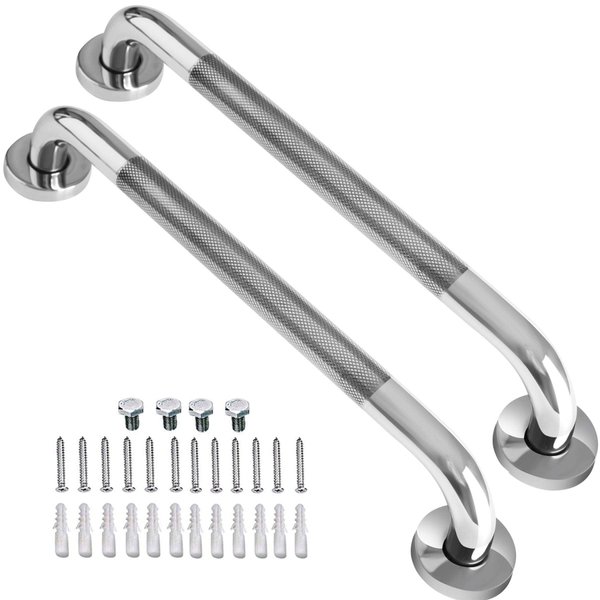 2 Pack 16 Inch Shower Grab Bar with Anti-Slip Grip, iMomwee Chrome Stainless Steel Bathroom Grab Bar Handle, Shower Balance Bar, Safety Hand Rail Support, Handicap Elderly Senior Assist Bath Handle