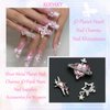 RODAKY 12PCS Silver Saturn Planet Nail Art Charms Pink Rhinestones 3D Alloy Star Saturn Shape Nail Art Supplies Shiny Nail Gems Jewelry Acrylic Accessories for Women and Girls