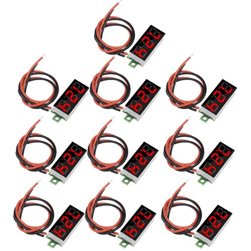 diymore 10pcs Mini Digital Voltage Meter DC 2.5~30V 0.28" 2 Wire Digital Voltmeter Gauge Tester Red LED Display Panel Mount Car Motorcycle Battery Monitor Led